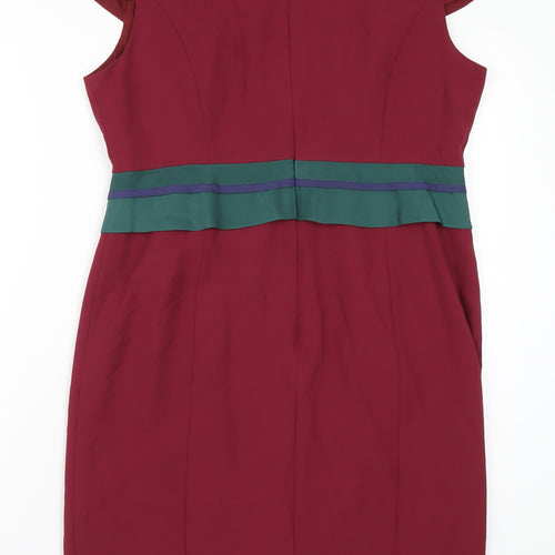 Fever Womens Red Polyester Pencil Dress Size 16 Round Neck Zip