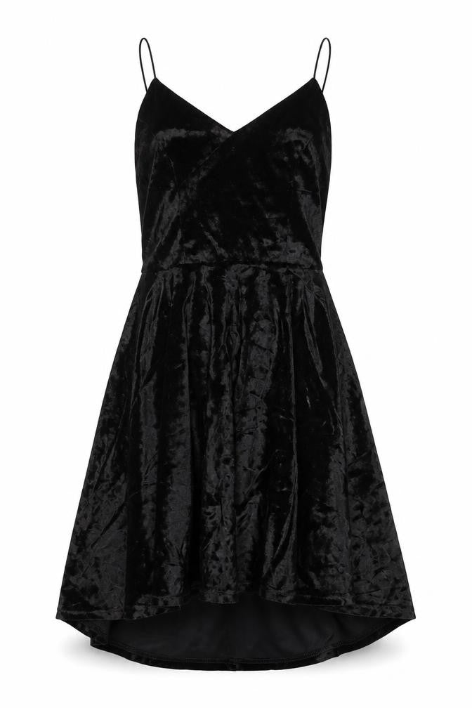 Front view of AX Paris women’s black polyester a-line, size UK 10, v-neck zip