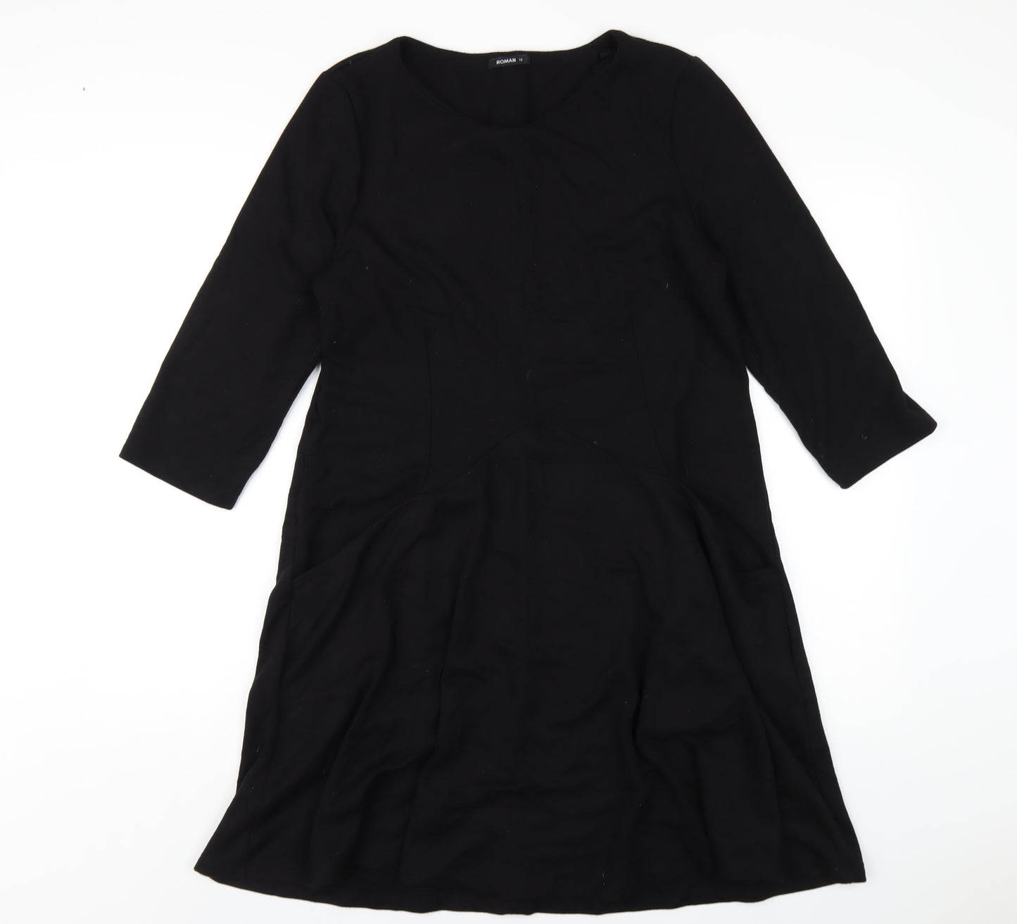 Roman Womens Black Polyester A-Line Size 14 Round Neck Pullover