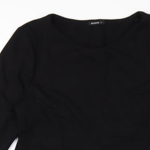 Roman Womens Black Polyester A-Line Size 14 Round Neck Pullover