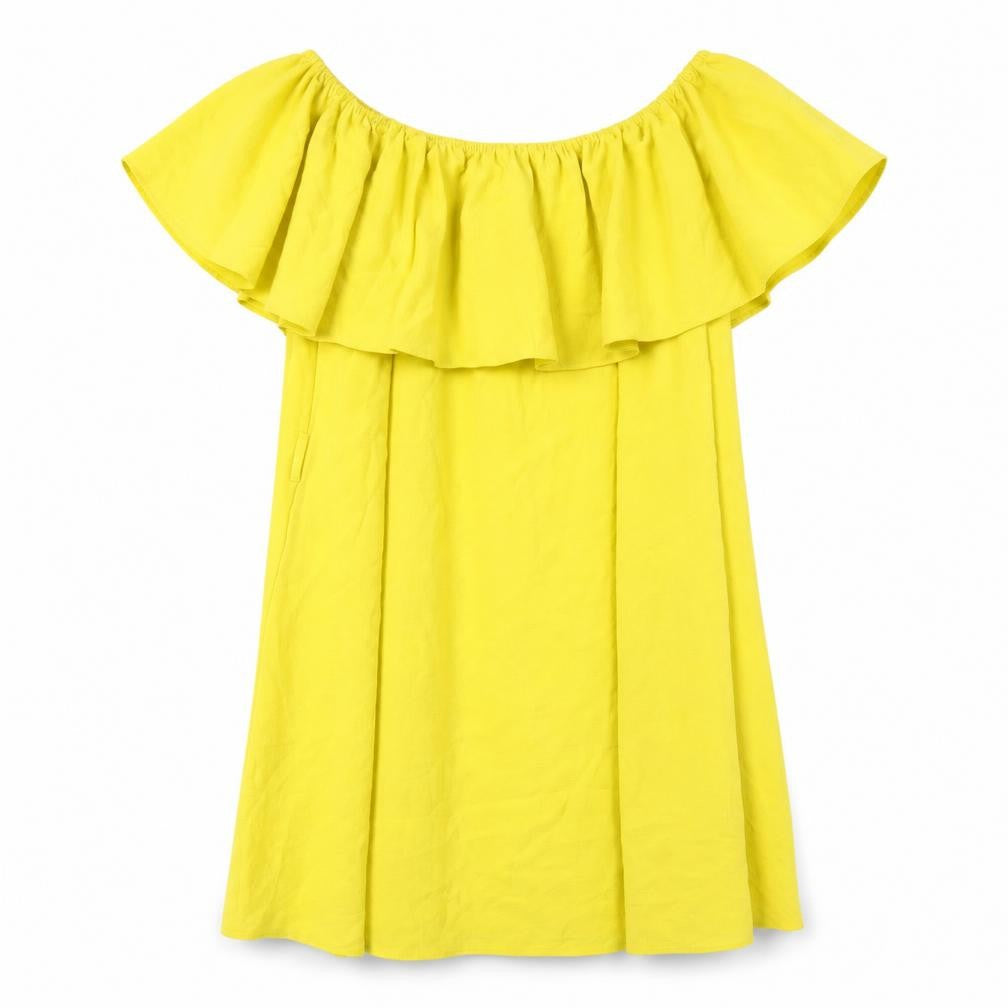 Front view of New Look women’s yellow polyester a-line, size UK 14, off the shoulder pullover