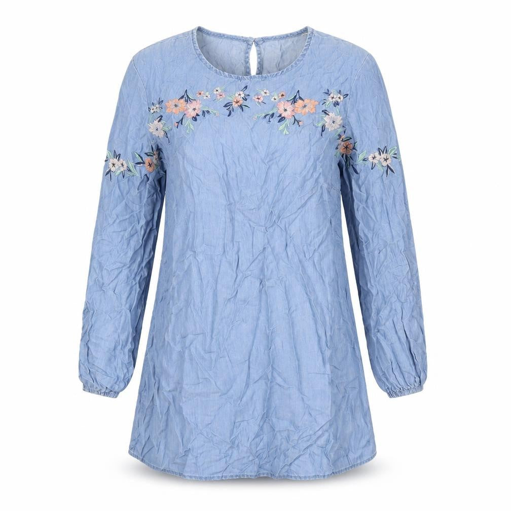 Front view of Dorothy Perkins women’s blue lyocell a-line, size UK 14, round neck pullover