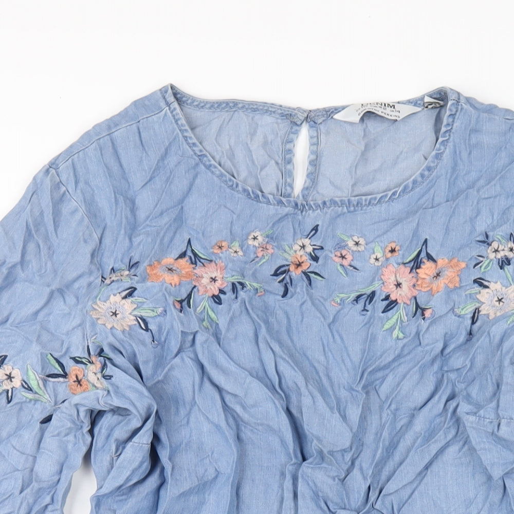Dorothy Perkins Womens Blue Lyocell A-Line Size 14 Round Neck Pullover
