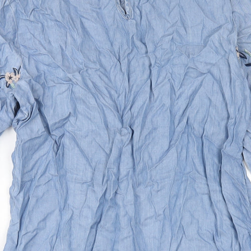 Dorothy Perkins Womens Blue Lyocell A-Line Size 14 Round Neck Pullover