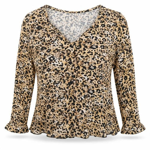 New Look Womens Brown Animal Print Viscose Basic T-Shirt Size 6 V-Neck