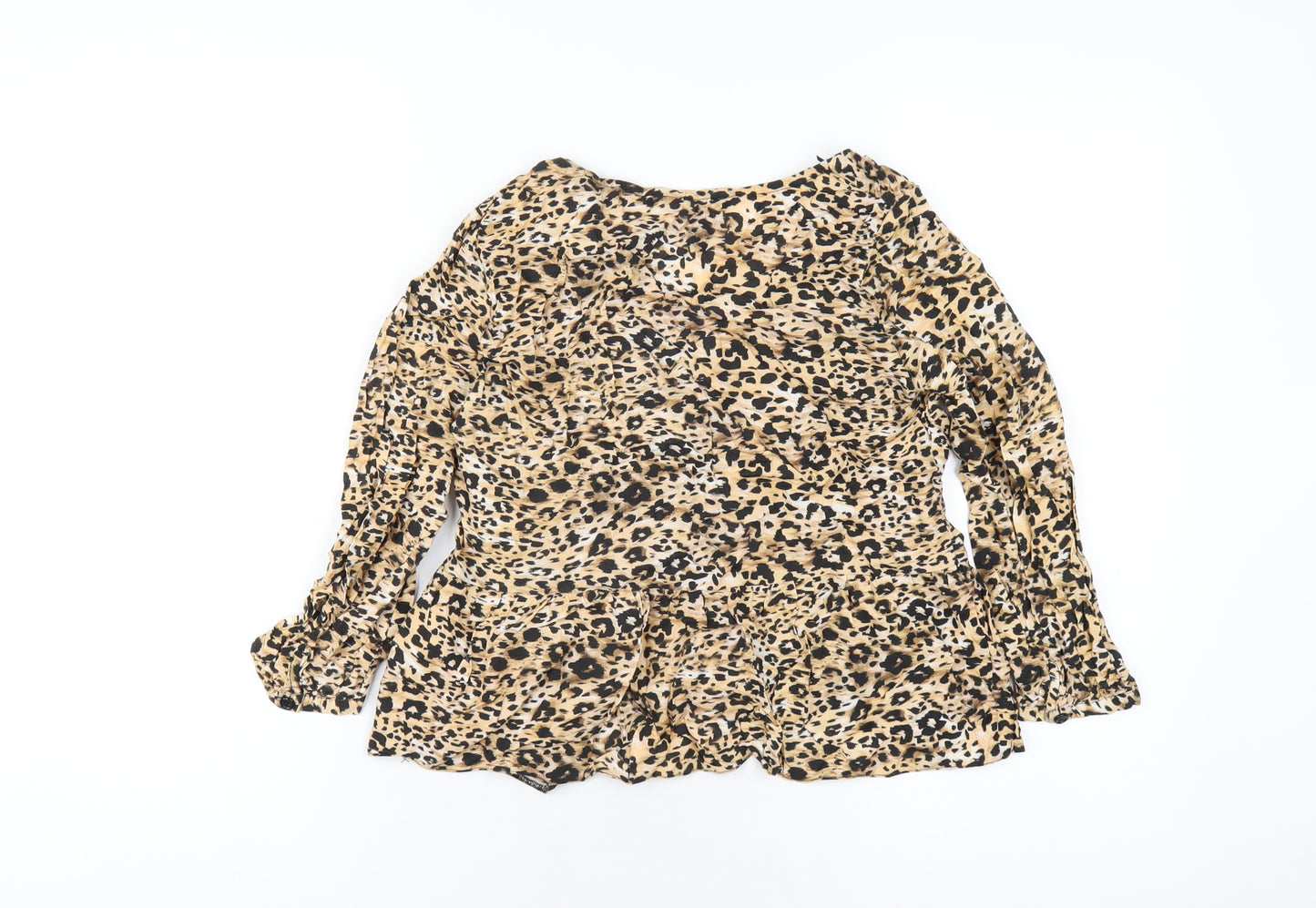 New Look Womens Brown Animal Print Viscose Basic T-Shirt Size 6 V-Neck
