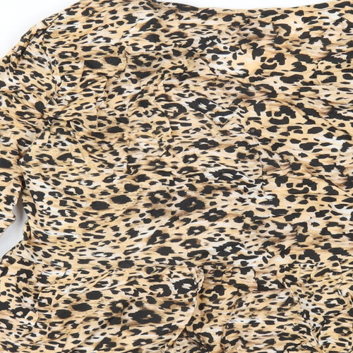 New Look Womens Brown Animal Print Viscose Basic T-Shirt Size 6 V-Neck