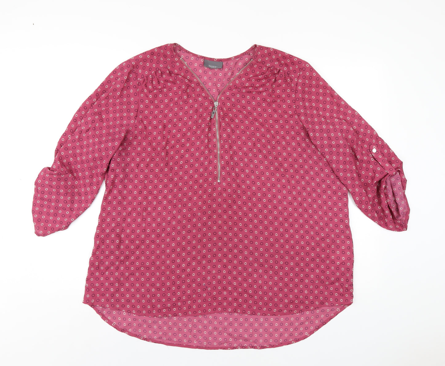 Yessica Womens Pink Geometric Polyester Basic Blouse Size 20 V-Neck