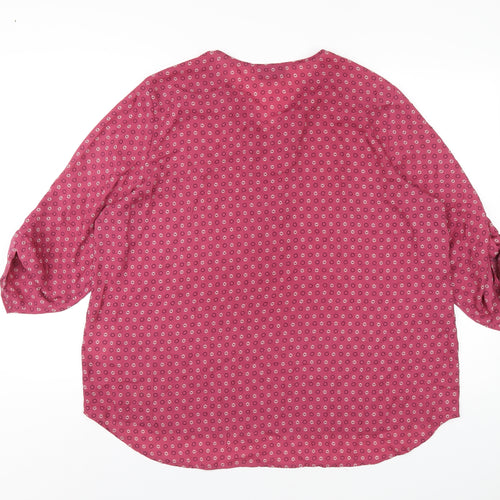 Yessica Womens Pink Geometric Polyester Basic Blouse Size 20 V-Neck