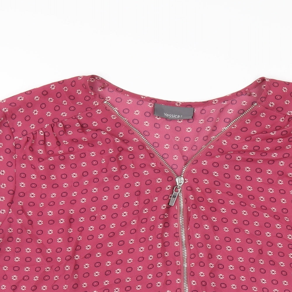 Yessica Womens Pink Geometric Polyester Basic Blouse Size 20 V-Neck