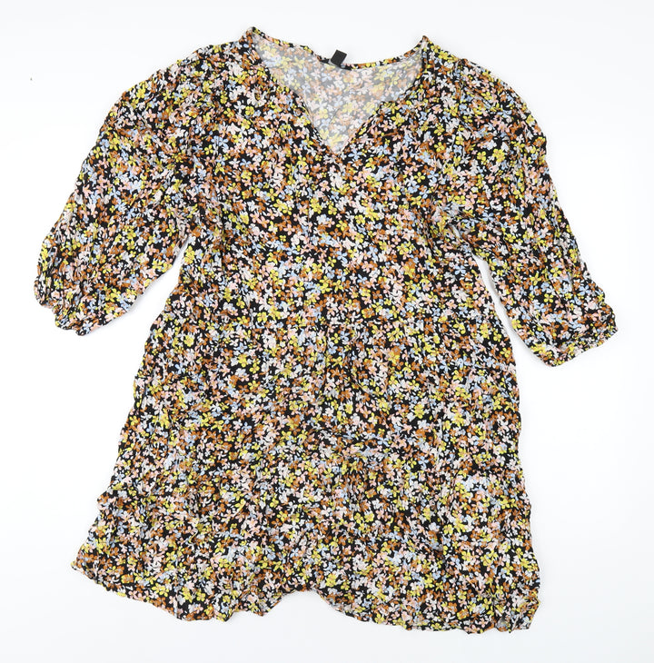 M&Co Womens Multicoloured Floral Viscose A-Line Size 14 V-Neck Pullover