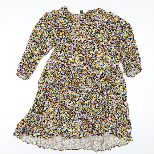 M&Co Womens Multicoloured Floral Viscose A-Line Size 14 V-Neck Pullover