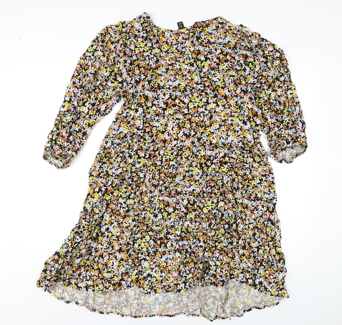 M&Co Womens Multicoloured Floral Viscose A-Line Size 14 V-Neck Pullover