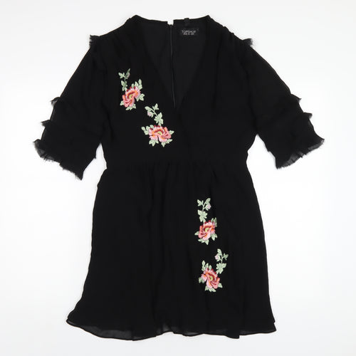 Topshop Womens Black Polyester A-Line Size 10 V-Neck Zip
