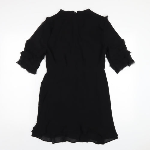 Topshop Womens Black Polyester A-Line Size 10 V-Neck Zip