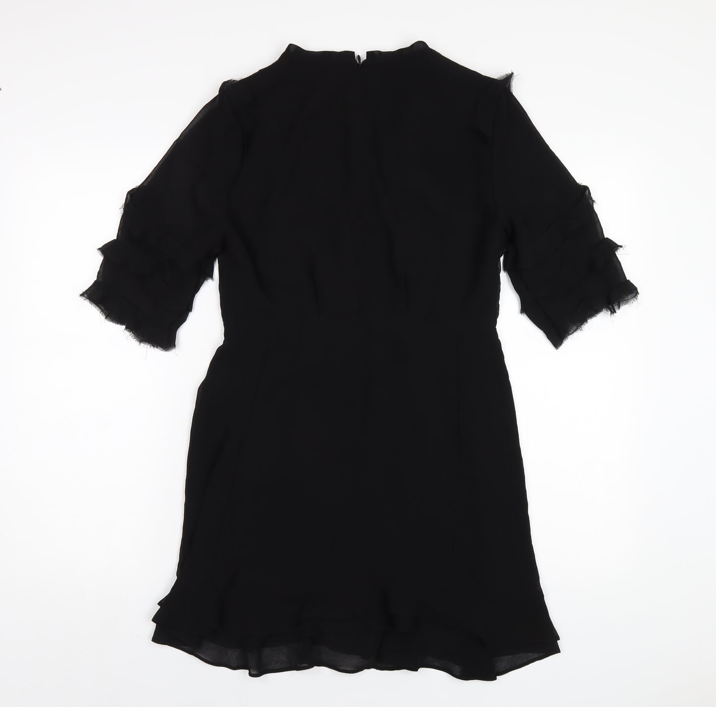 Topshop Womens Black Polyester A-Line Size 10 V-Neck Zip