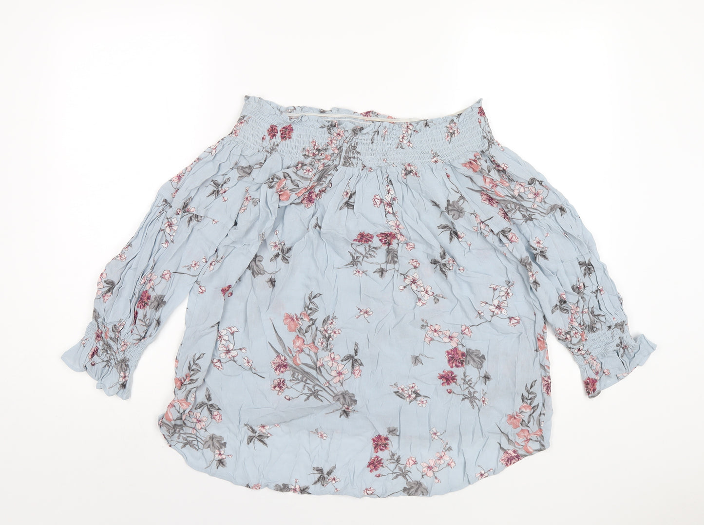 Zara Womens Blue Floral Polyester Basic T-Shirt Size XS Off the Shoulder