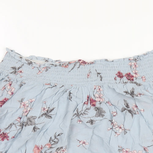 Zara Womens Blue Floral Polyester Basic T-Shirt Size XS Off the Shoulder