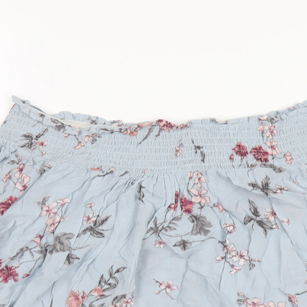 Zara Womens Blue Floral Polyester Basic T-Shirt Size XS Off the Shoulder