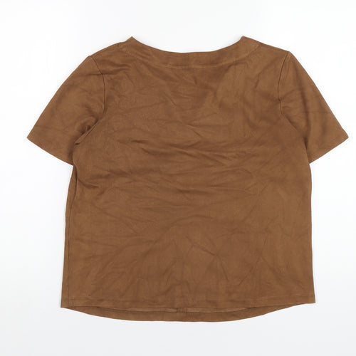 Marks and Spencer Womens Brown Polyester Basic T-Shirt Size 12 V-Neck - Suede