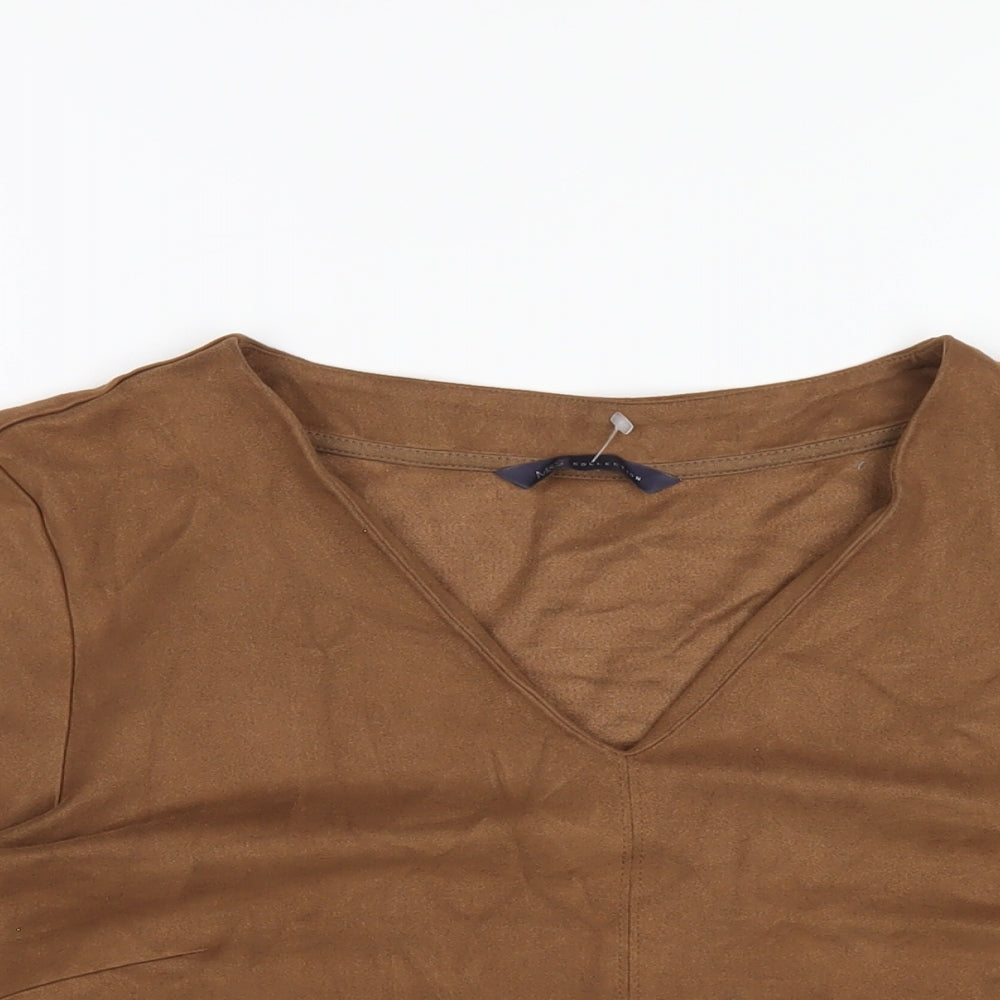 Marks and Spencer Womens Brown Polyester Basic T-Shirt Size 12 V-Neck - Suede