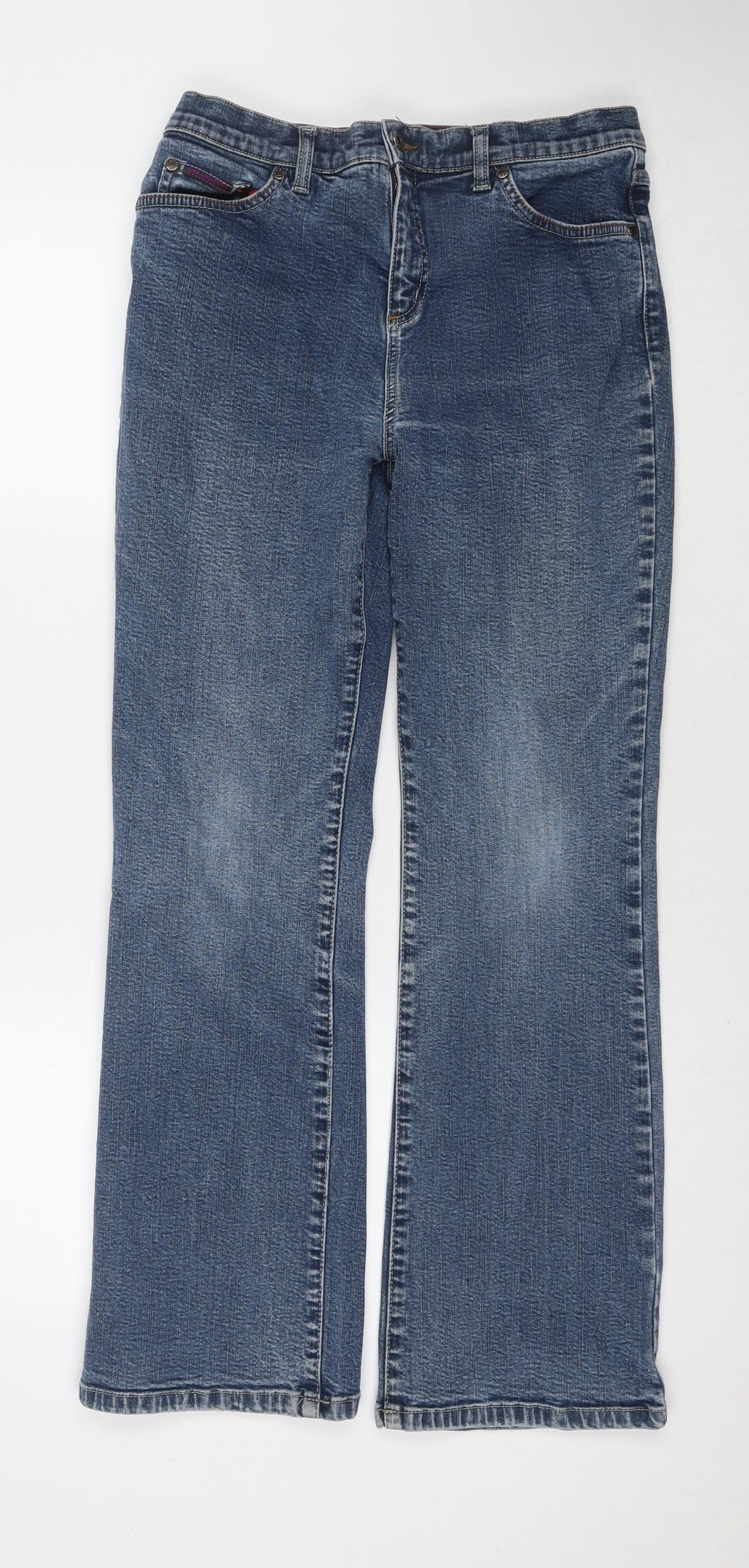 Per Una Womens Blue Cotton Bootcut Jeans Size 12 L28 in Regular Zip