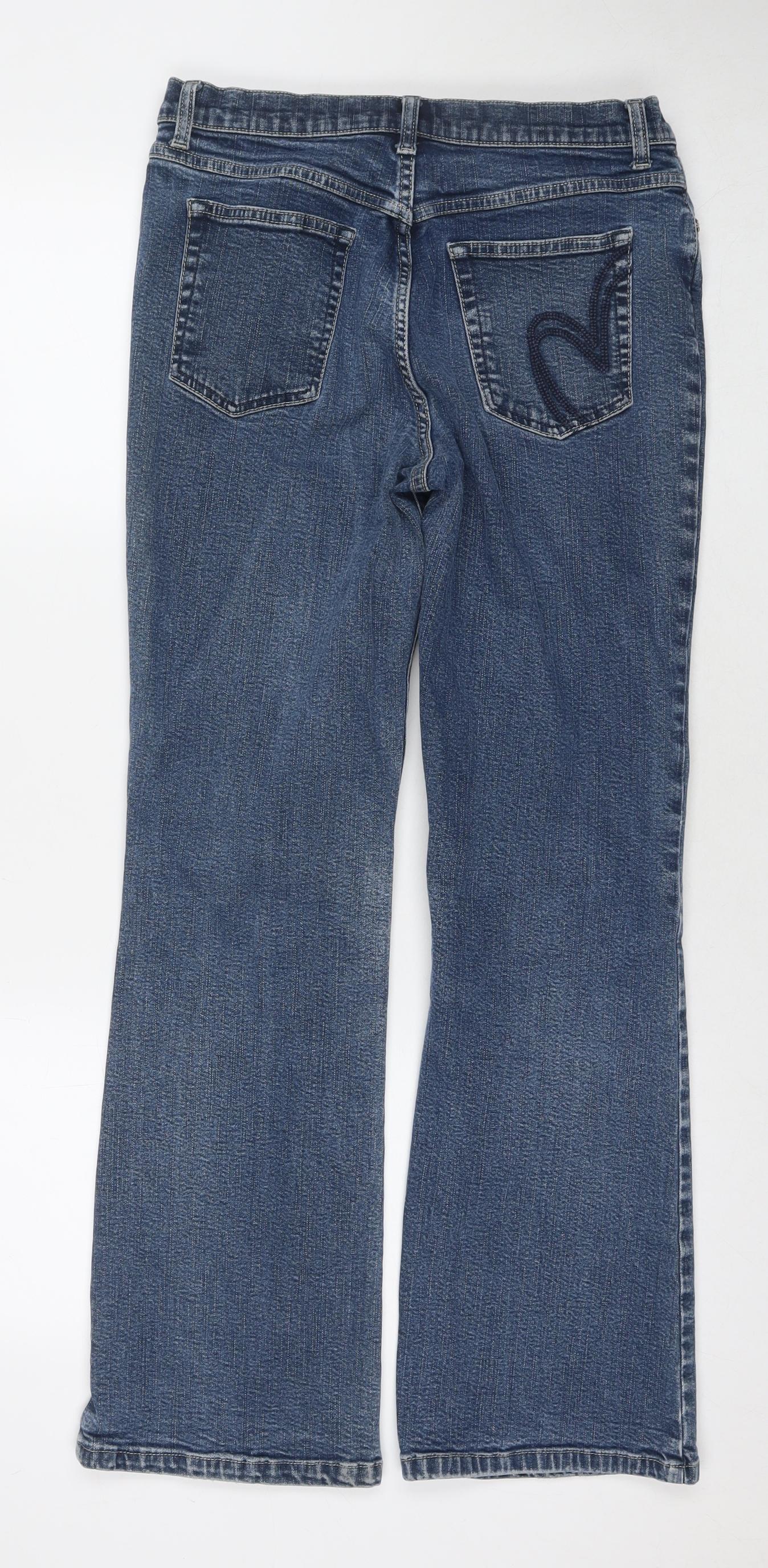 Per Una Womens Blue Cotton Bootcut Jeans Size 12 L28 in Regular Zip