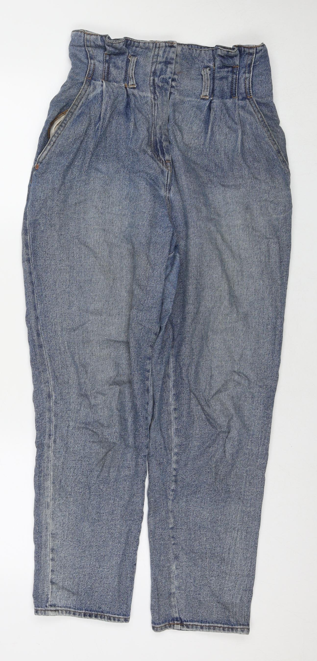 H&M Womens Blue Cotton Straight Jeans Size 6 L26 in Regular Zip