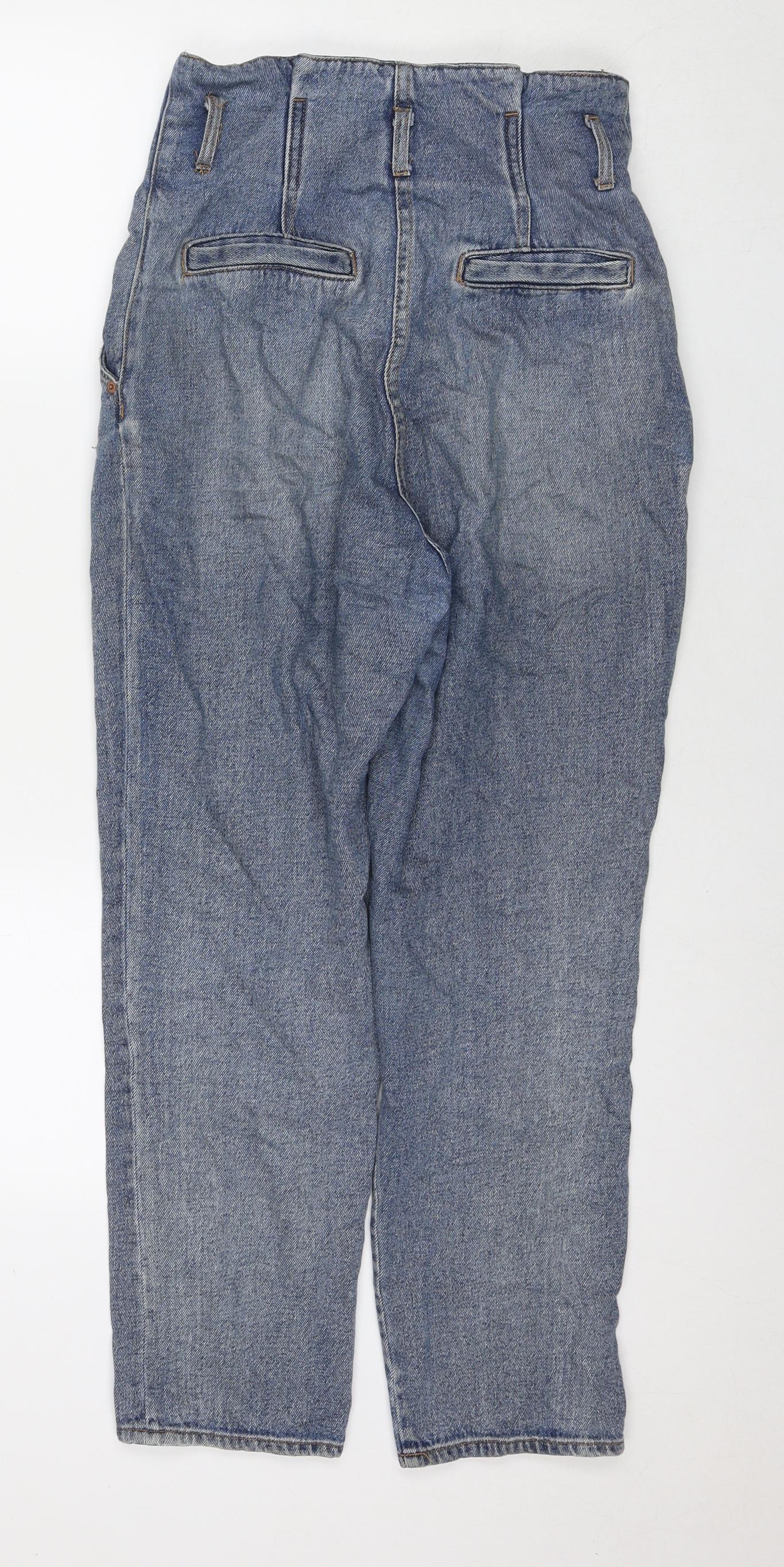 H&M Womens Blue Cotton Straight Jeans Size 6 L26 in Regular Zip