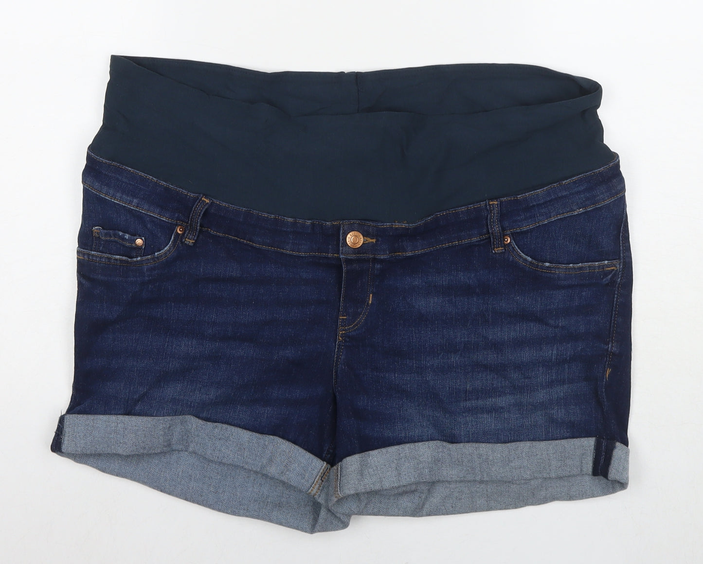 H&M Womens Blue Cotton Mom Shorts Size XL L3 in Regular Zip