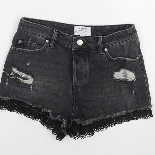 Miss Selfridge Womens Black Cotton Hot Pants Shorts Size 10 L3 in Regular Zip - Lace Detail