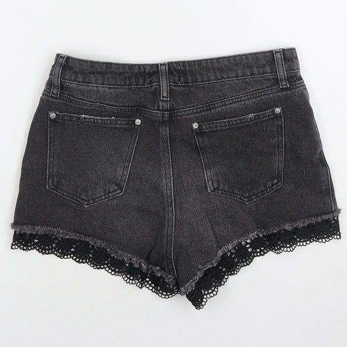 Miss Selfridge Womens Black Cotton Hot Pants Shorts Size 10 L3 in Regular Zip - Lace Detail