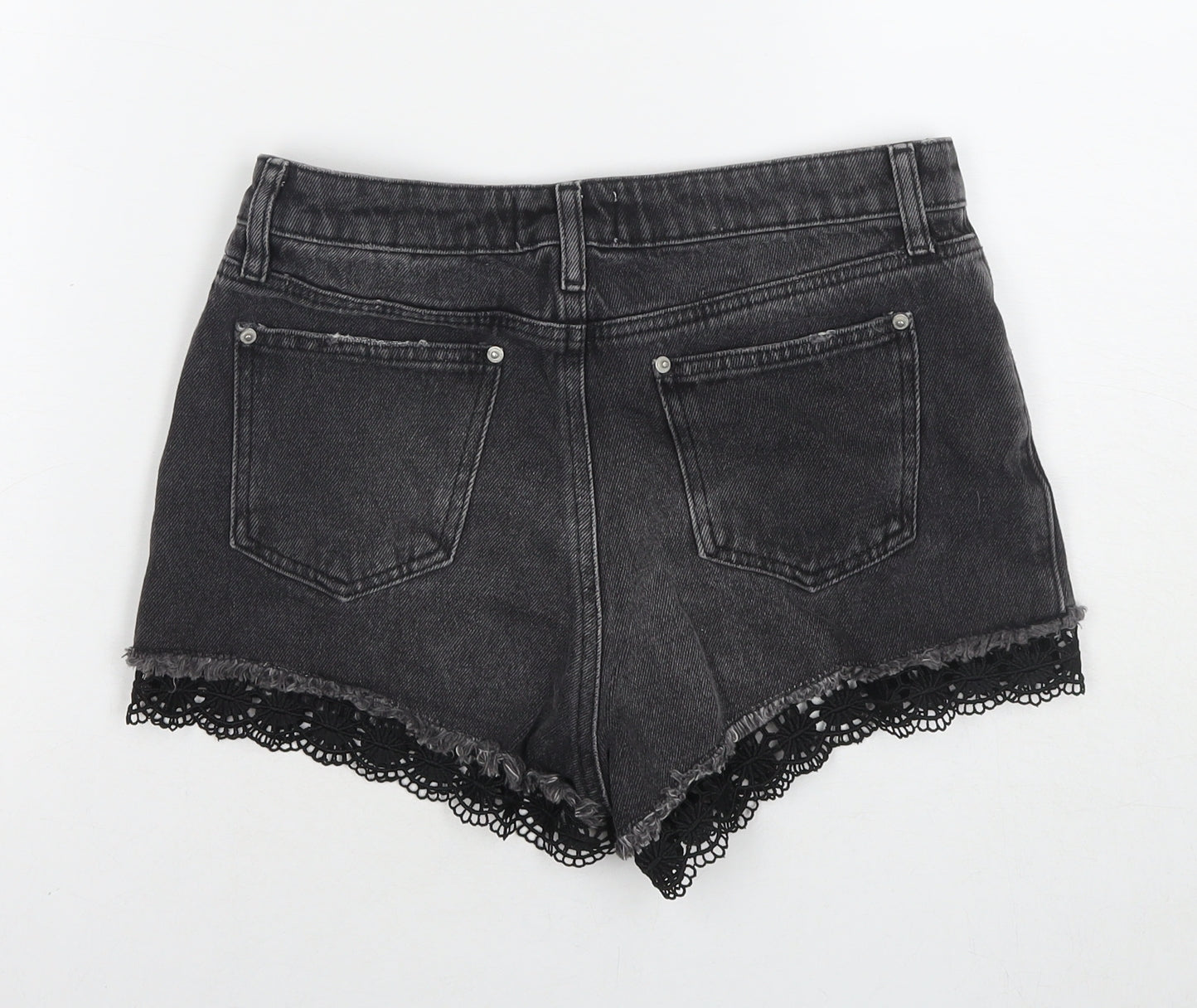 Miss Selfridge Womens Black Cotton Hot Pants Shorts Size 10 L3 in Regular Zip - Lace Detail