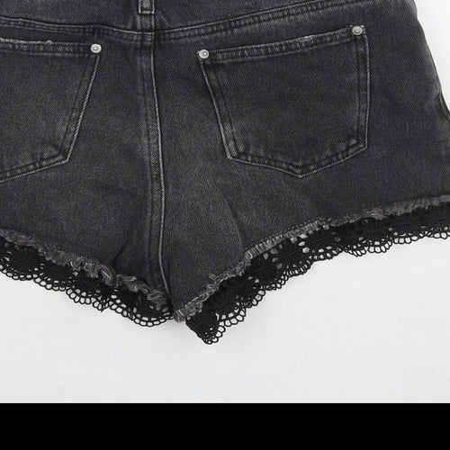 Miss Selfridge Womens Black Cotton Hot Pants Shorts Size 10 L3 in Regular Zip - Lace Detail