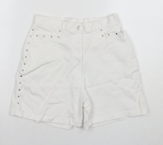 For Women Womens White Cotton Skimmer Shorts Size 10 L6 in Regular Zip