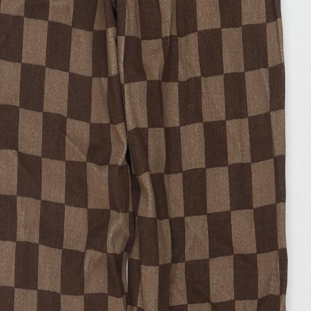 Nasty Gal Womens Brown Check Cotton Straight Jeans Size 6 L31 in Regular Zip