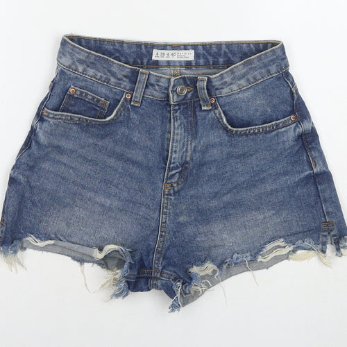 Denim & Co. Womens Blue Cotton Hot Pants Shorts Size 8 L3 in Regular Zip