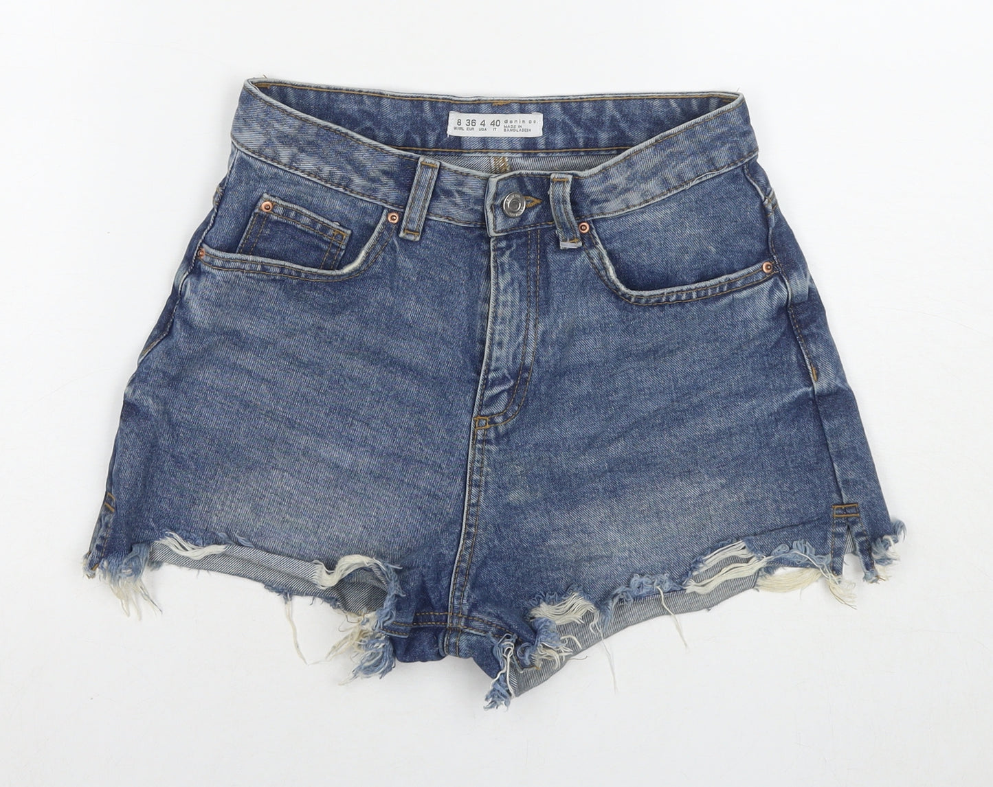 Denim & Co. Womens Blue Cotton Hot Pants Shorts Size 8 L3 in Regular Zip