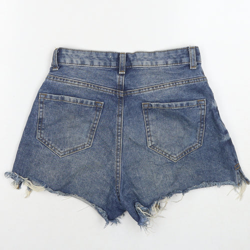 Denim & Co. Womens Blue Cotton Hot Pants Shorts Size 8 L3 in Regular Zip