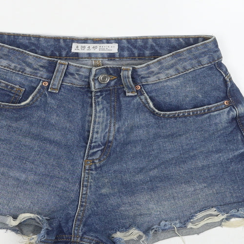 Denim & Co. Womens Blue Cotton Hot Pants Shorts Size 8 L3 in Regular Zip