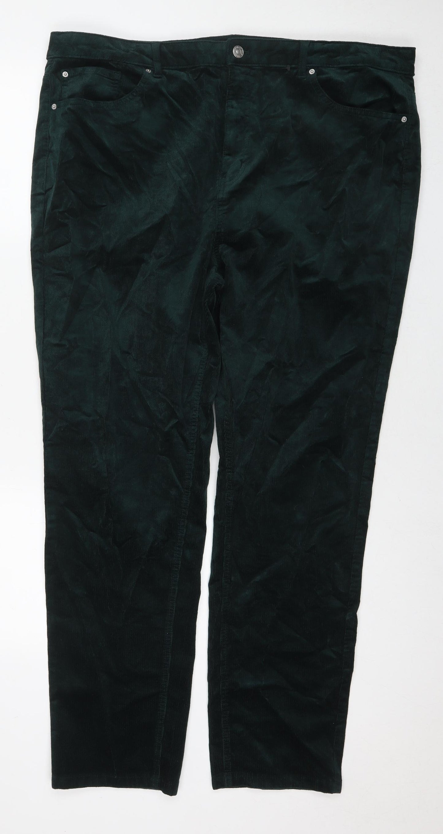 Marks and Spencer Womens Green Cotton Trousers Size 22 L30 in Regular Zip