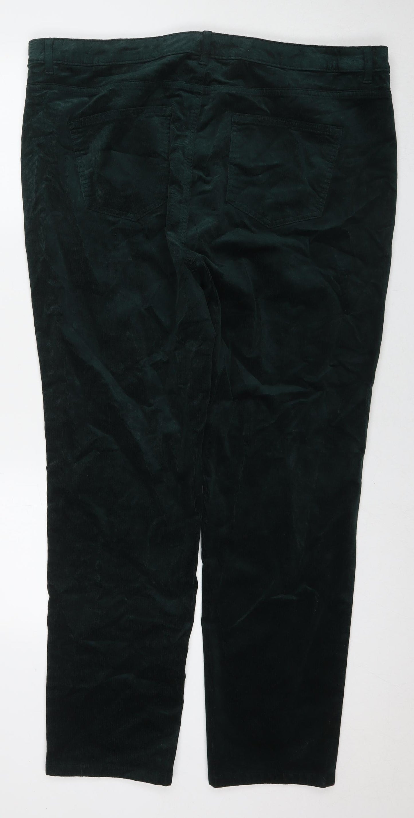 Marks and Spencer Womens Green Cotton Trousers Size 22 L30 in Regular Zip