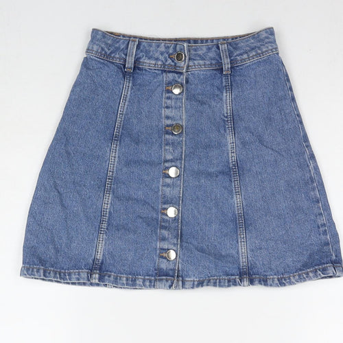 Divided by H&M Womens Blue Cotton A-Line Skirt Size 4 Buckle