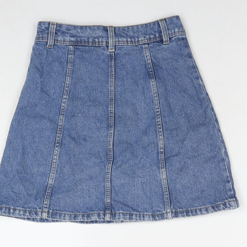 Divided by H&M Womens Blue Cotton A-Line Skirt Size 4 Buckle