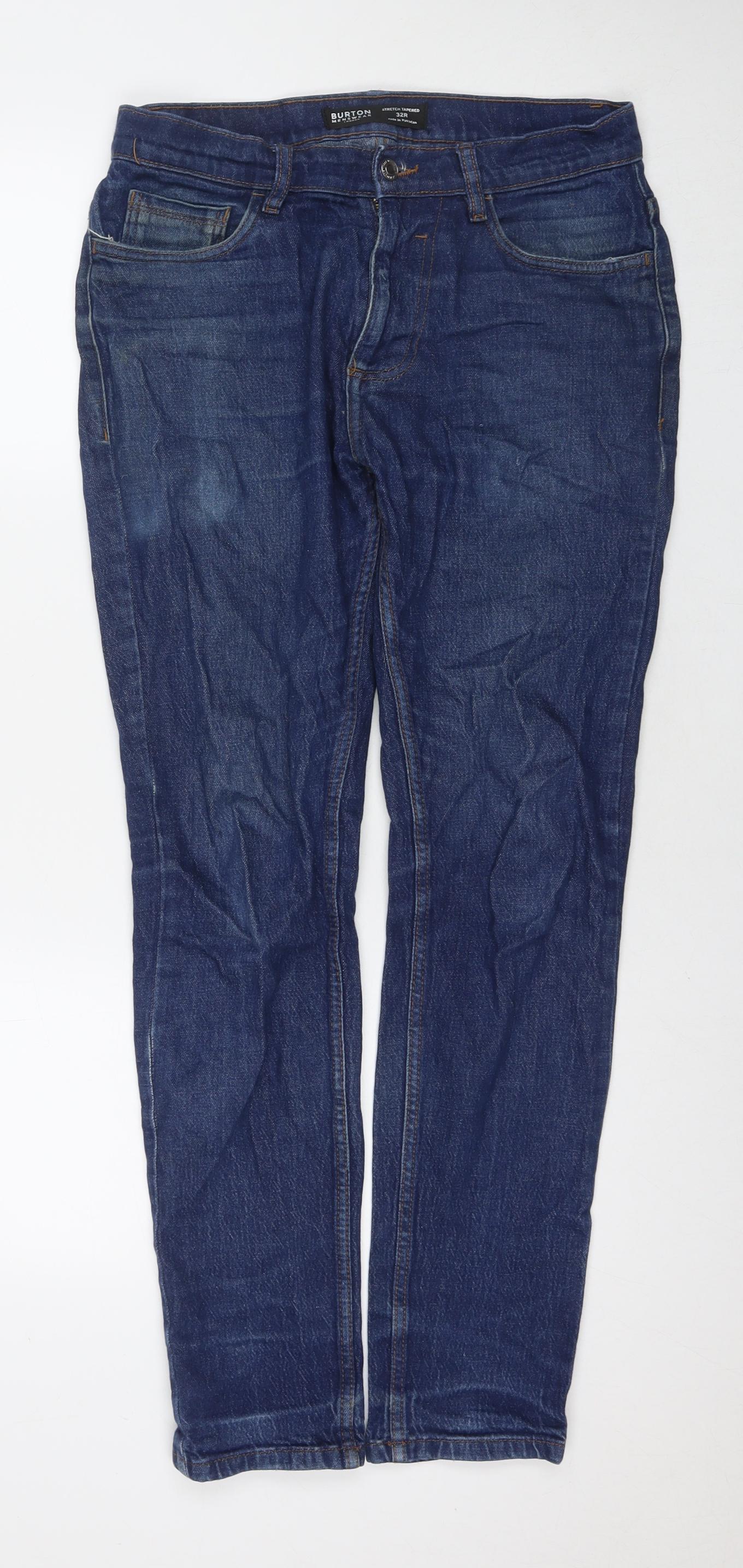 Burton Mens Blue Cotton Straight Jeans Size 32 in L30 in Regular Zip