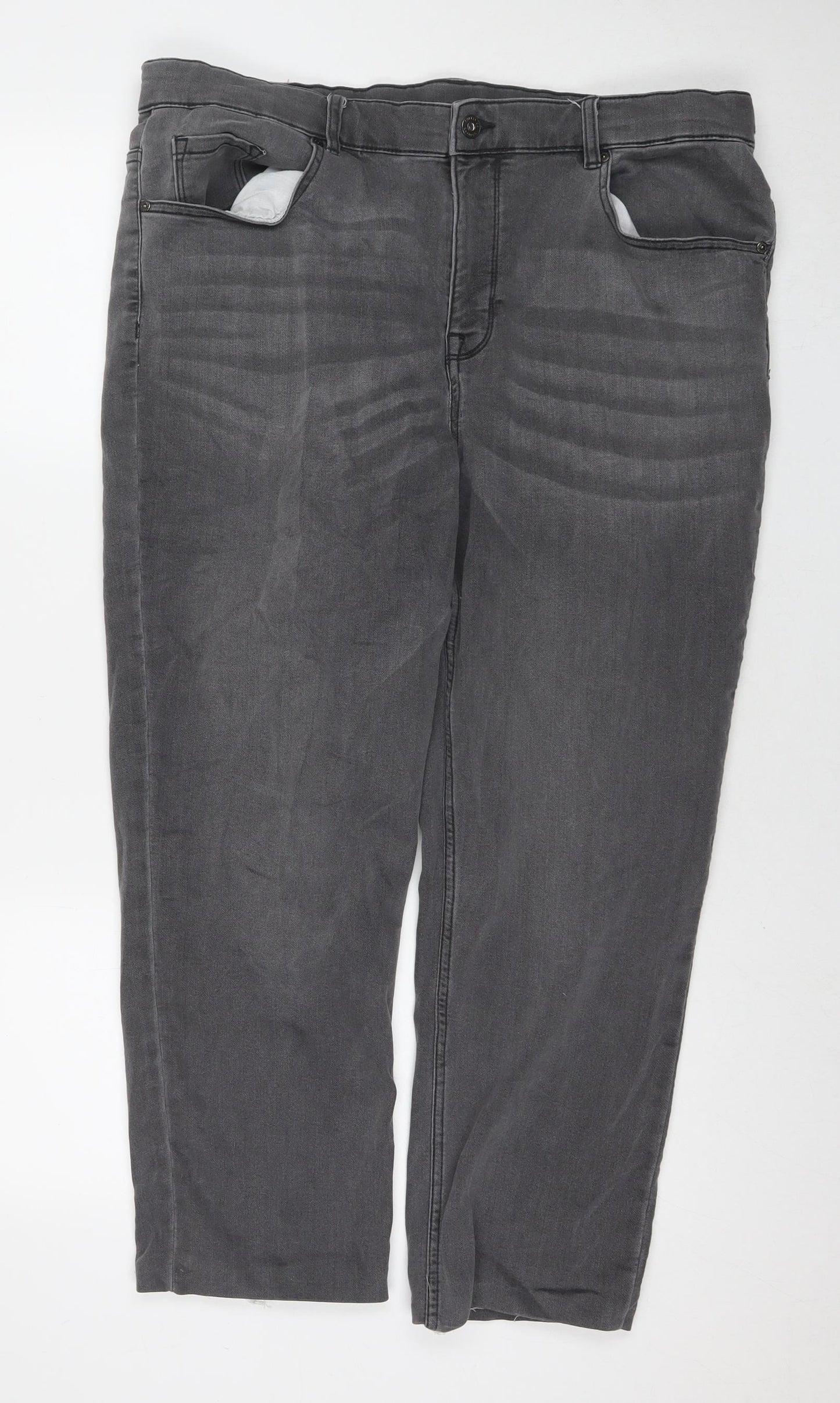 TU Mens Grey Cotton Straight Jeans Size 38 in L26 in Regular Zip