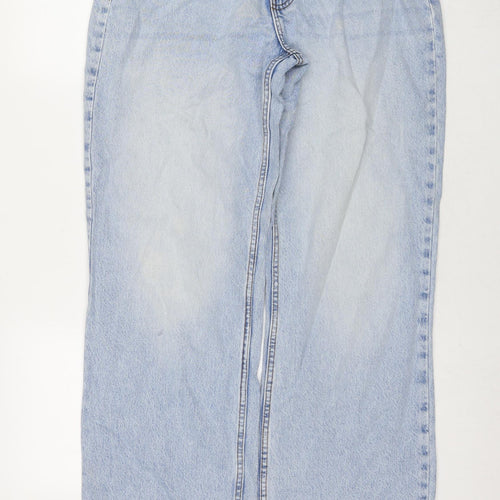 Denim & Co. Womens Blue Cotton Wide-Leg Jeans Size 14 L31 in Regular Zip