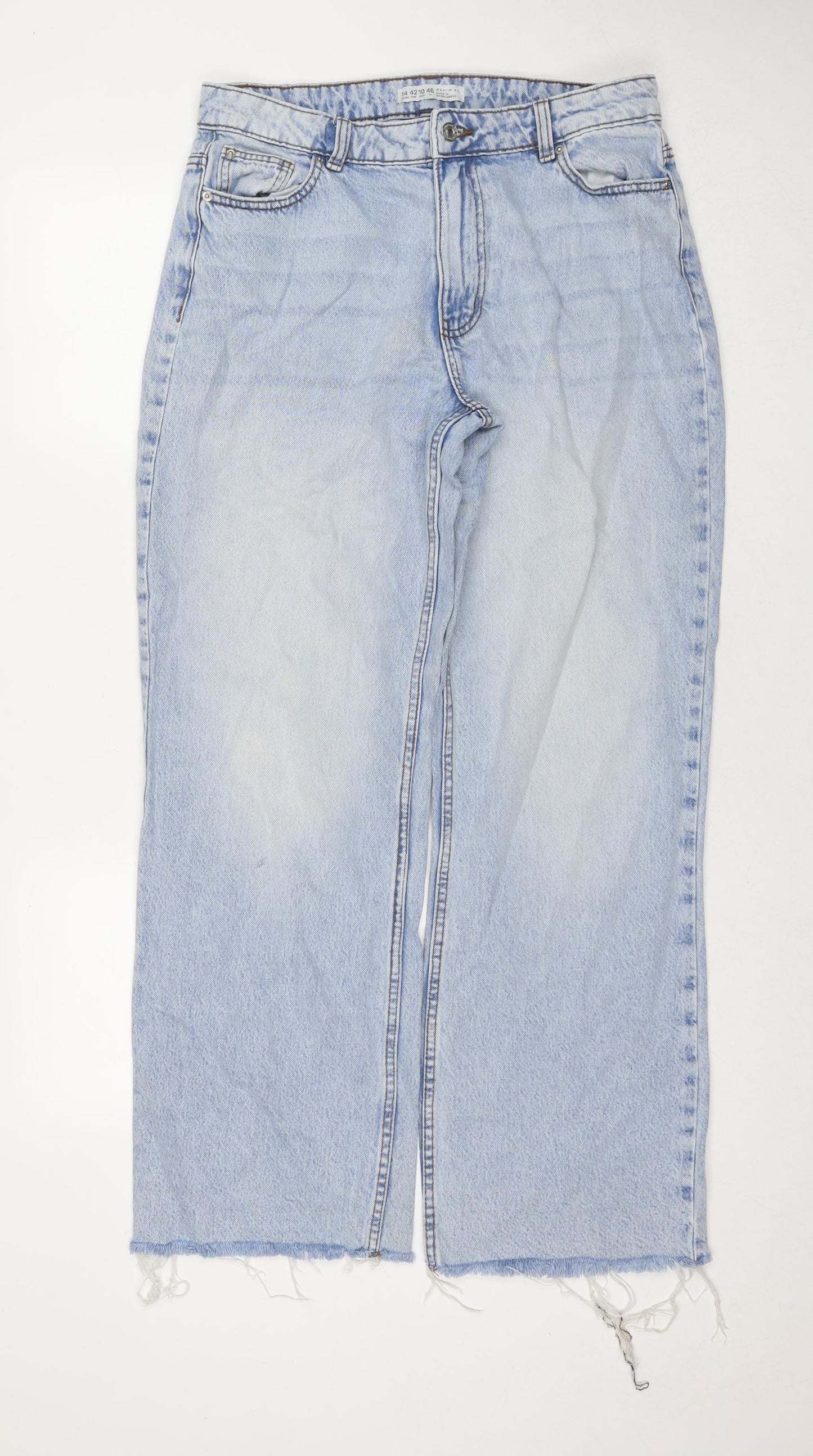 Denim & Co. Womens Blue Cotton Wide-Leg Jeans Size 14 L31 in Regular Zip