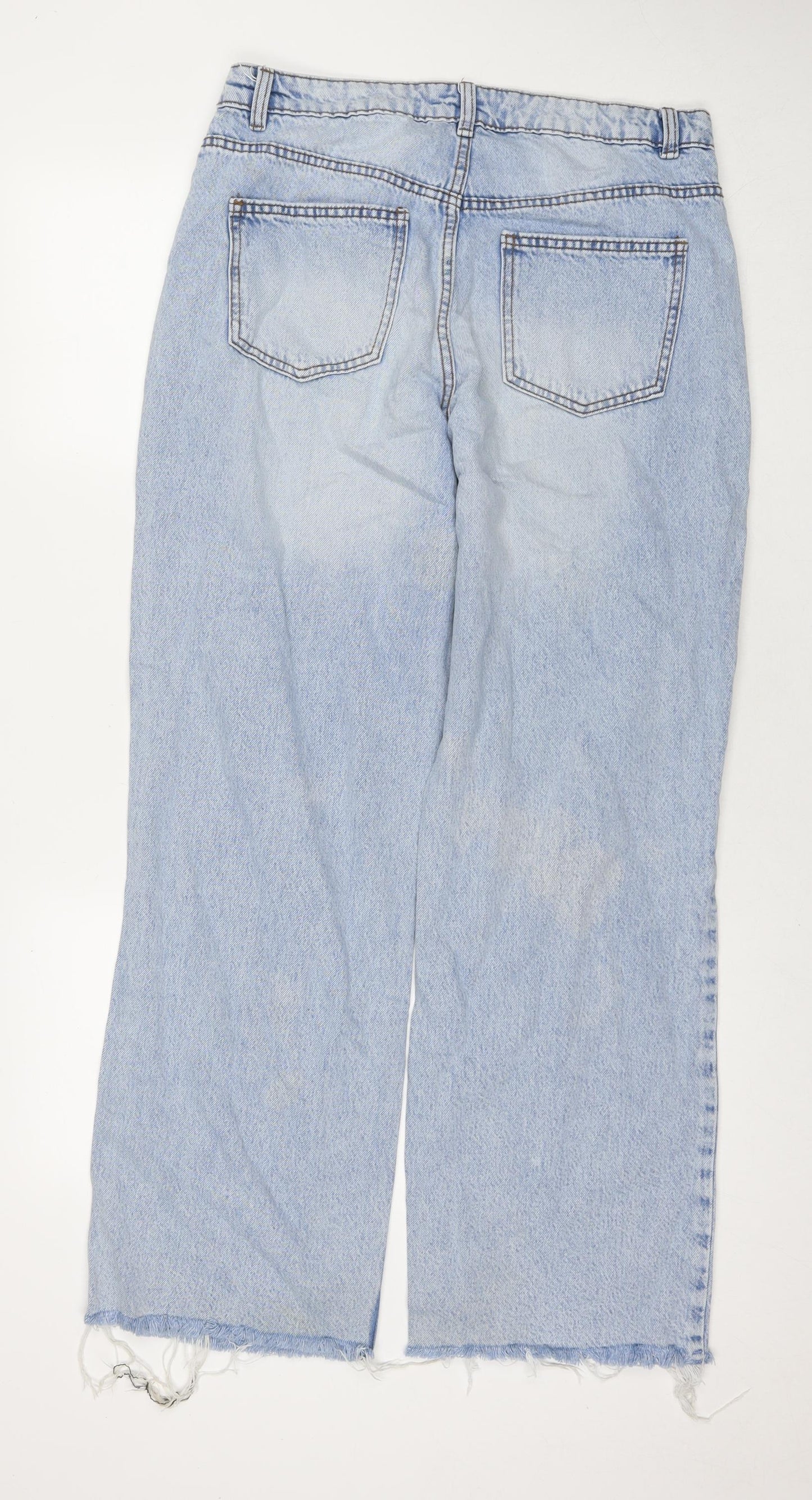 Denim & Co. Womens Blue Cotton Wide-Leg Jeans Size 14 L31 in Regular Zip