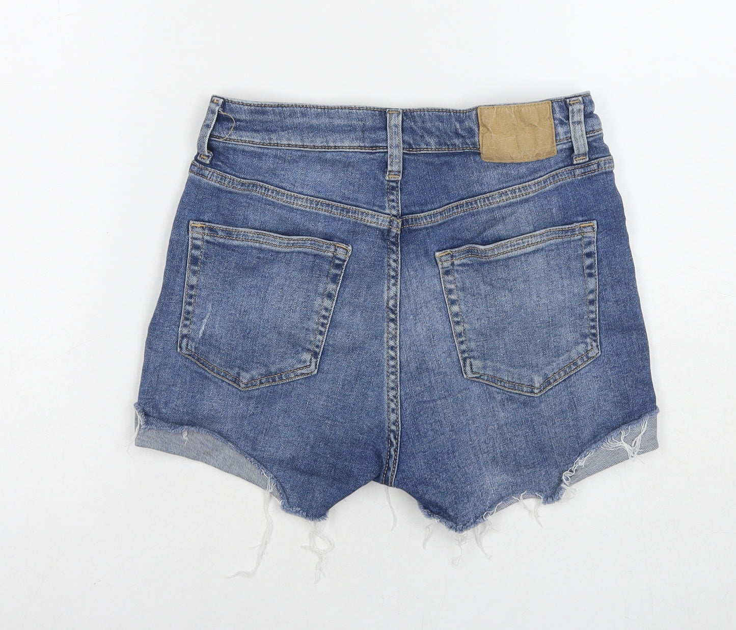 H&M Womens Blue Cotton Hot Pants Shorts Size 10 L3 in Regular Zip